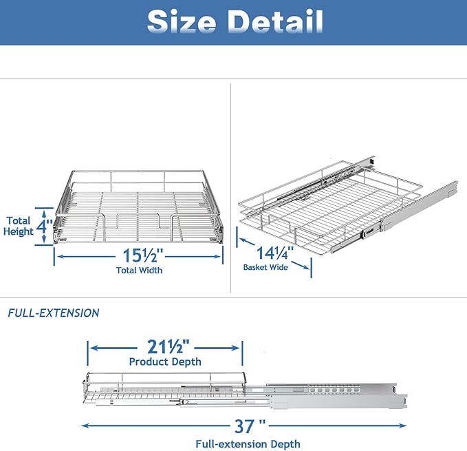 LOVMOR Pull Out Cabinet Organizer 15½" W x 21½" D, Kitchen Cabinet Pull Out Shelves Slide Out Storage