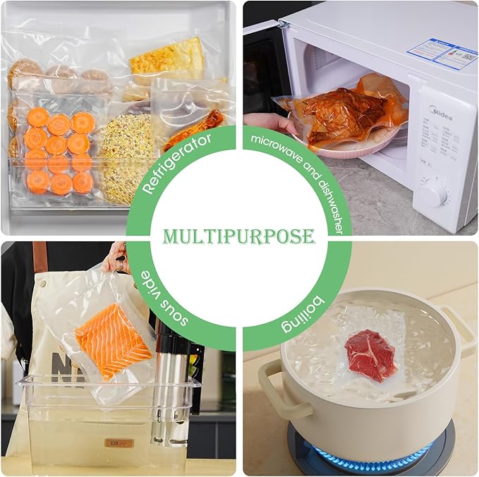 L'ELEF MISTICO Precut Vacuum Sealer Bags for Food, 50 Quart 8" x 12" & 50 Gallon 11"x16" BPA Free Food Saver, Vacuum Storage for Sous Vide and Freezer