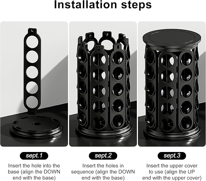CEHNCEH Coffee Pod Carousel Organizer: Compatible with 40 Keurig K-Cup Pods, Large Compacity Coffee Capsule Holder, NEW Modern Design, Home or Office Kitchen Counter Organizer(Black)