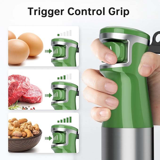 Immersion Blender Handheld Corded Hand Blenders Set 1100W, Trigger Variable Speed 5 in 1 Stick Emulsifier with Chopper, Whisk and Frother for Soup, Baby Food and Smoothies, Green