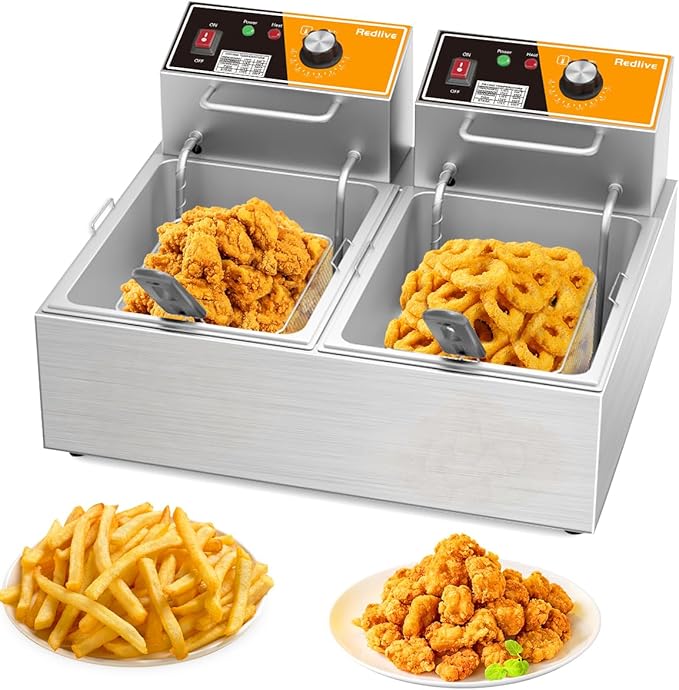 Electric Deep Fryer 20L/21QT Stainless Steel Large Capacity Commercial Fryer with Basket, 3400W 110V Countertop Deep Fryer for Home Kitchen and Restaurant Use withTemperature Control