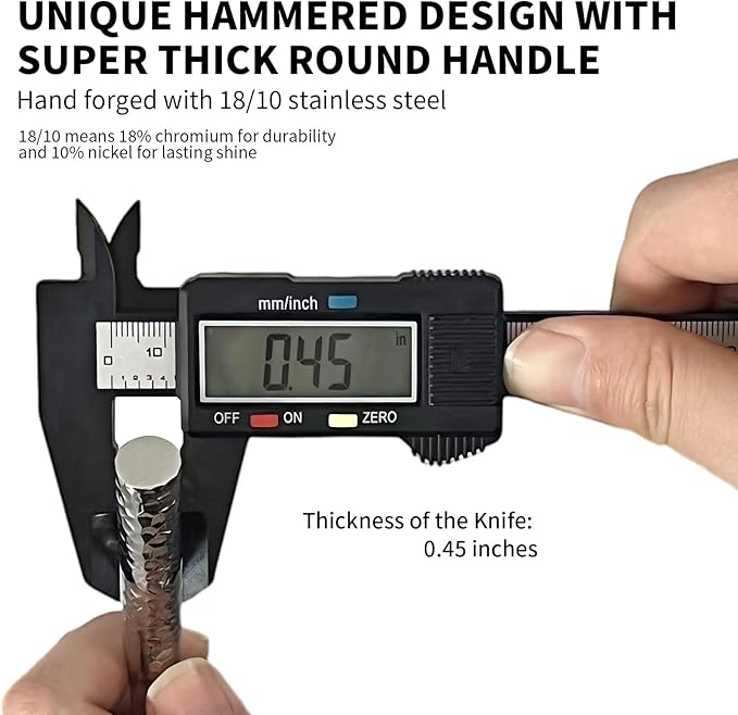 18/10 Stainless Steel Flatware Set Hand Forged Silverware Set Cutlery Set Round Hammered Handle Mirror Finished Heavy Duty 20 Pieces Service for 4