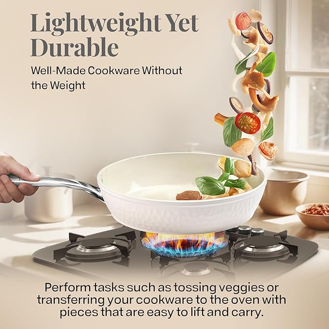 Gotham Steel Hammered 15 Pc Ceramic Cookware Set Nonstick, Deep Pots and Pans Set Non Stick with Induction Cookware, Cooking Utensils & Steamer, Non Toxic PFOA PFOS Free, Oven & Dishwasher Safe