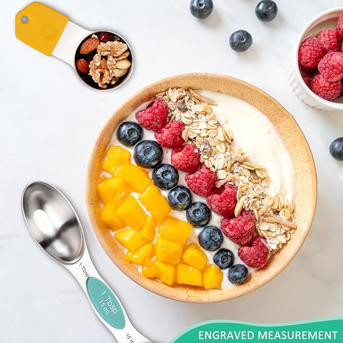 Magnetic Measuring Cups and Spoons Set 23-Piece, 304 Stainless Steel Dual Scale Measurements (US + Metric), Dishwasher Safe with Leveler for Baking & Cooking - Ergonomic Design, Mixed Colors