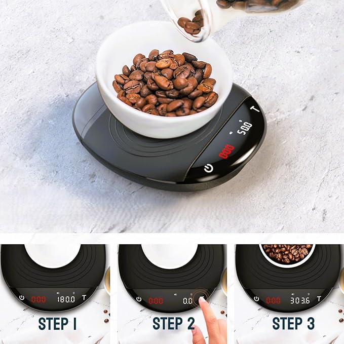 Mini Coffee Scale with Timer - Digital Espresso Scale 2kg/0.1g Accuracy Pour Over Coffee Rechargeable Down to 0.1g High Precision for Kitchen Food Weighing Measuring Baking Black