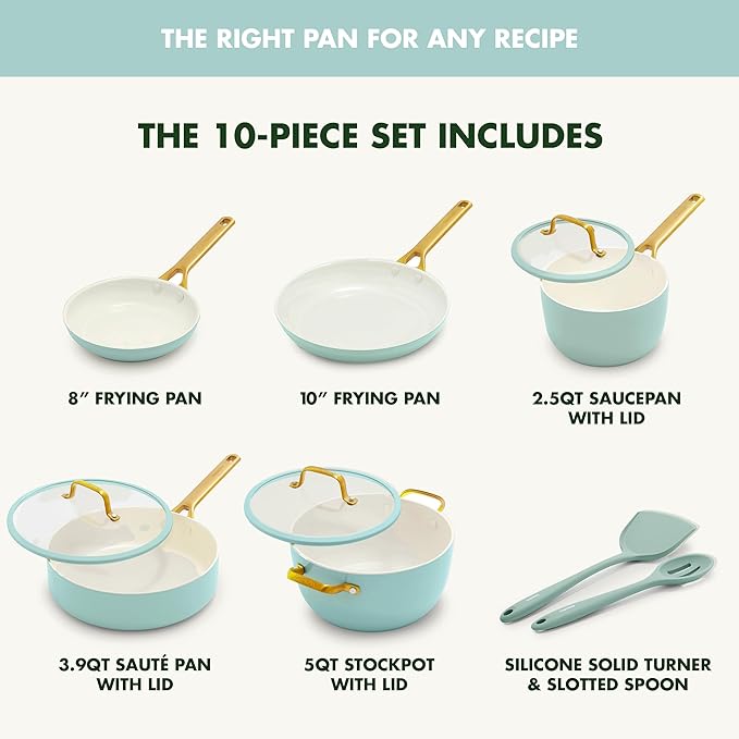 GreenPan Nonstick Reserve Pro 10 Piece Cookware Set, NSF Certified Ceramic, Hard Anodized PFAS-Free Pots & Pans Set with Lids, Stainless Steel Handles, Oven & Dishwasher Safe, Seaside Blue