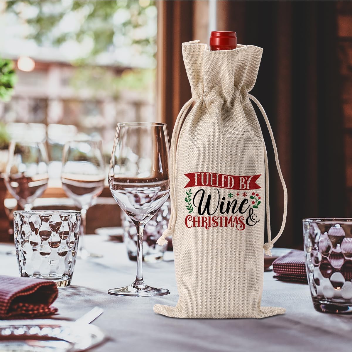FBCCZEY Christmas Wine Bag Merry Christmas Wine Bottle Gift Bags With Drawstring Xmas Party Decorations Gifts for New Year Holiday Wedding Parties Fueled By Bottle Wraps Bags