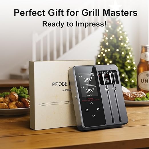 Wireless Bluetooth Meat Thermometer - 2 Probes & App Control, Christmas Birthday Gifts for Men, Smart Digital Thermometer for Cooking, Oven, Smoker, BBQ, Grill