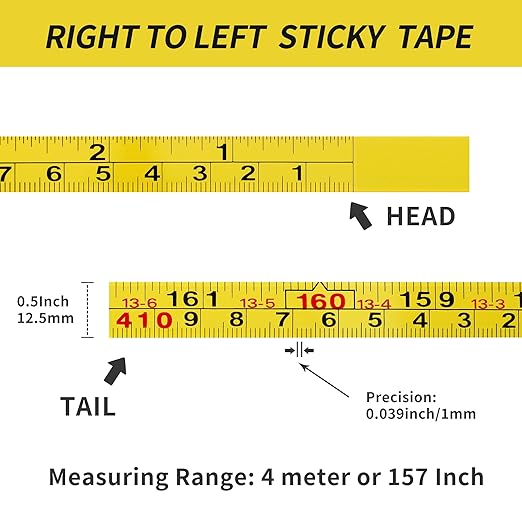 2Pcs Steel Self-Adhesive Measuring Tape, Imperial & Metric Tape Measure Sticker Ruler, Left to Right and Right to Left Stick on Tape Measure for Workbench, Woodworking, Saw & Drafting, 410cm/161Inch