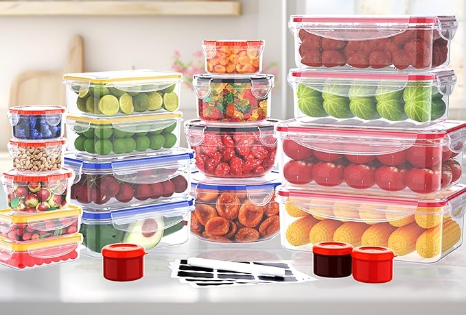 40 Pcs Food Storage Containers with Lids Airtight- Plastic Meal Prep Container for Pantry Kitchen Organization, Microwave, Dishwasher, Freezer Safe -100% Leak Proof (20 Stackable Boxes-20 Lids)