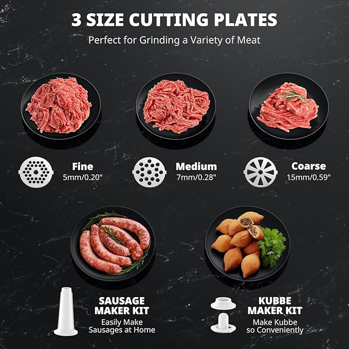 AIRMSEN Electric Meat Grinder & Tomato Sauce Press Maker with Strainer - Heavy Duty Food Mill Machine for Grinding Meat, Making Tomato Sauce, Sausage, Kibbeh for Home Kitchen Use