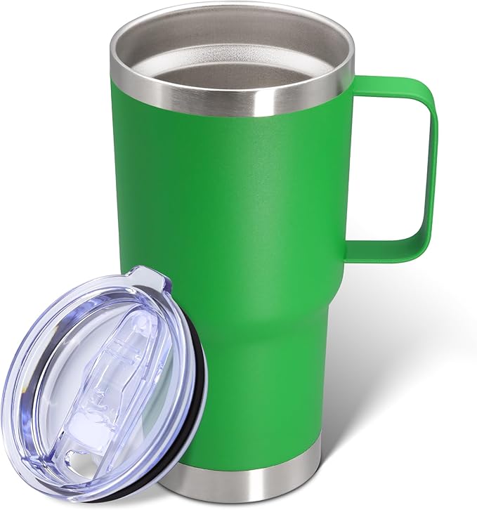 20 oz Tumbler with Handle and Lid, Stainless Steel Tumbler Insulated Travel Coffee Mug, Spill Proof Double Wall Vacuum Tumbler Cup Keep Drink Hot & Cold, Green, 1 Pack