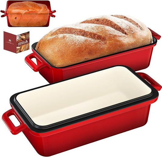 13x5 Enameled Cast Iron Loaf Pan with Lid – Bread Pan for Sourdough, Cake, Meatloaf, Even Heat, Nonstick, Easy to Clean, 2 Piece Set