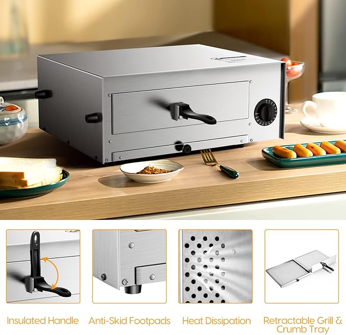 SIMOE Electric Pizza Oven,Indoor Pizza Oven with Handle & Removable Tray and 30mins Timer, Multifunctional Countertop Maker up to 12" for Kitchen, Camping,Party