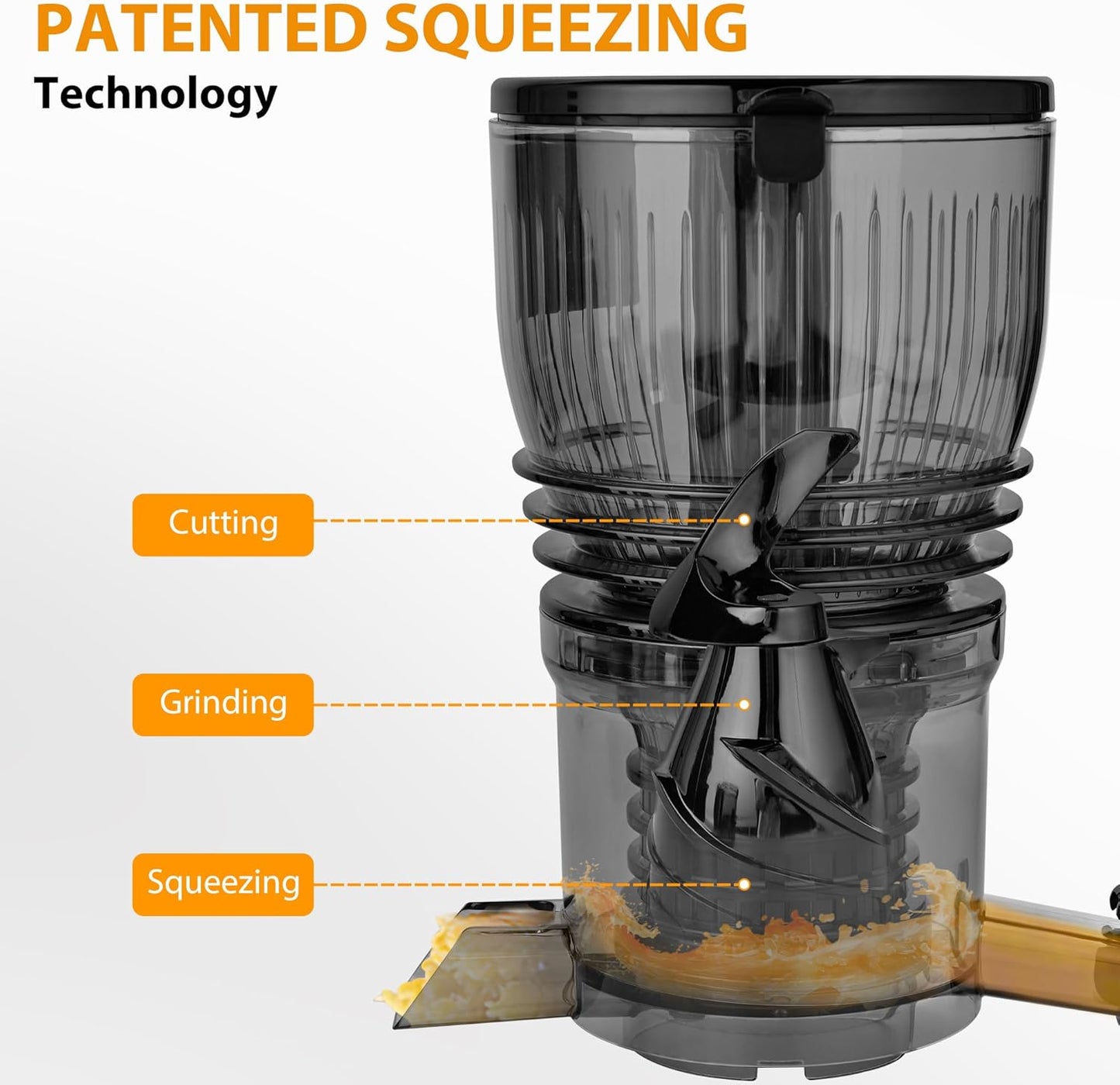 Pukomc Cold Press Juicer,5.8" Wide Feed Chute Juice Extractor Machine with 300W,Slow Masticating Juicer for Whole Vegetables & Fruits,High Juice Yield,Easy to Clean,Grey