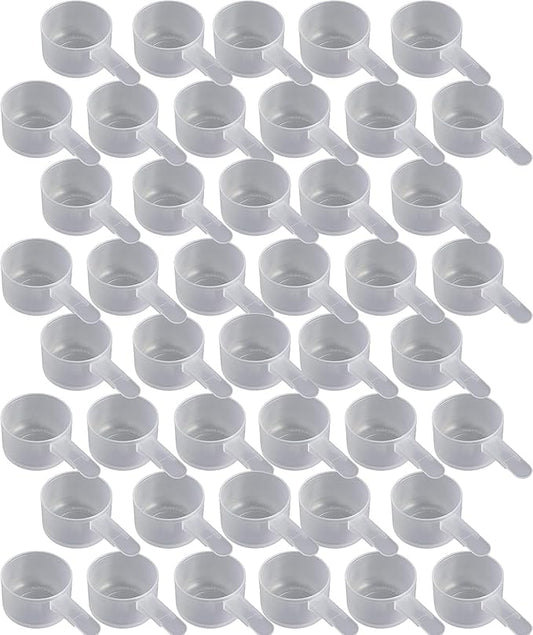 39 mL Plastic Measuring Packaging Scoop (= 39 cc/ = 8 teaspoon/ = 2.6 Tablespoon/ = 1.32 oz), Short Handle - to Measure and Dispense Spices, Granules, Powders, for Seeds Packing (100 scoops), Natural