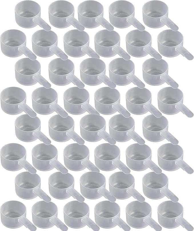 39 mL Plastic Measuring Packaging Scoop (= 39 cc/ = 8 teaspoon/ = 2.6 Tablespoon/ = 1.32 oz), Short Handle - to Measure and Dispense Spices, Granules, Powders, for Seeds Packing (50 scoops)