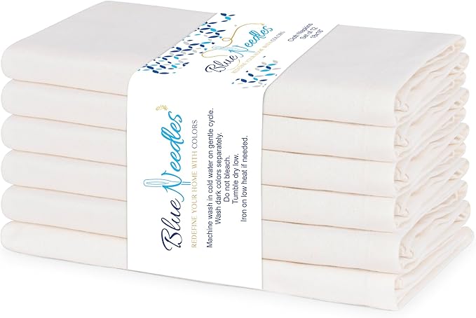 Blue Needles Solid Cloth Napkins Set of 6 Cream 100% Cotton Dinner Napkins 18x18 inches - Soft, Reusable, Absorbent & Washable Fall Thanksgiving Linen, Ideal for Events, Parties & Everyday Use