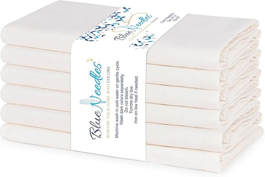 Blue Needles Solid Cloth Napkins Set of 6 Cream 100% Cotton Dinner Napkins 18x18 inches - Soft, Reusable, Absorbent & Washable Fall Thanksgiving Linen, Ideal for Events, Parties & Everyday Use