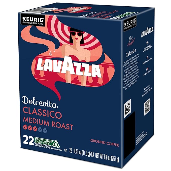 Lavazza Dolcevita Classico, Single-Serve Keurig K-Cup Pods, Medium Roast Coffee, 88-Count Box (4 Packs of 22)