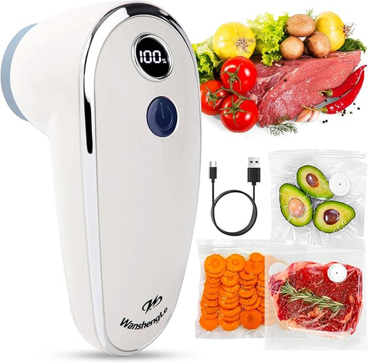 WanshengLe Handheld Vacuum Sealer for Food, Upgrade Cordless Compact Vacuum Sealer Machine, Portable Food Sealer with 30 Reusable Sous Vide Bags for Food Preservation, Fresh & Save Meal Prep