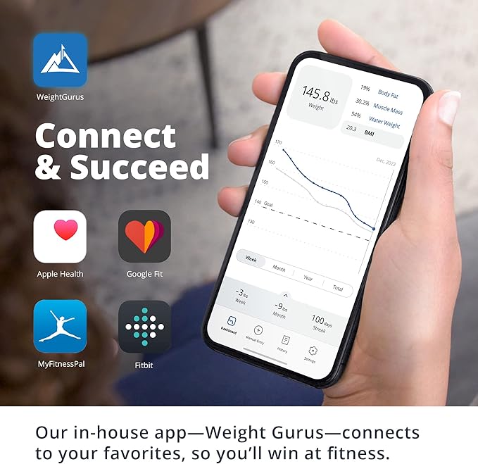Greater Goods WiFi Premium Smart Scale Measures and Tracks Weight, BMI, Muscle Mass, Water Weight, Bone Density and Body Fat