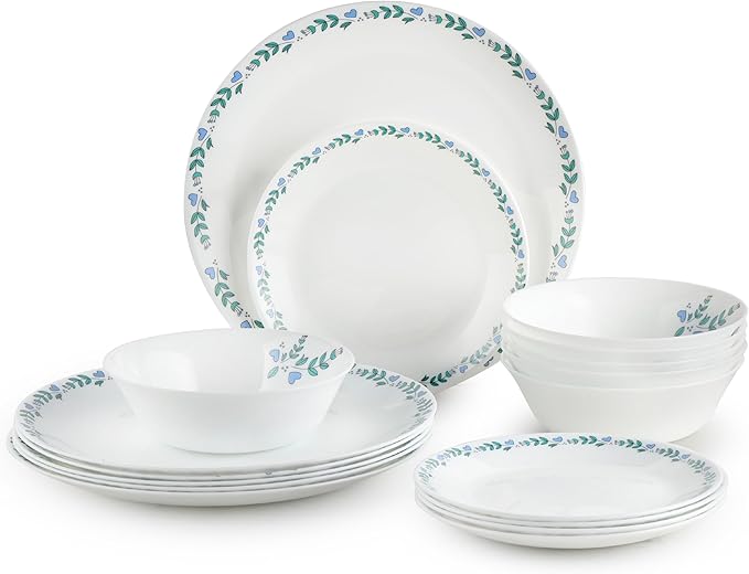 Cello Regal Dinnerware Set of 18 pieces, Service for 6, Chip & Scratch Resistant, Lightweight Round Plates and Bowls Set, Microwave & Dishwasher safe, Opalware Dinner Set, Morning Glory