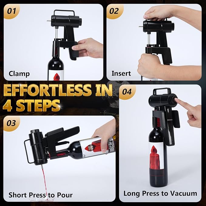 SKEOS Electric Wine Opener, Needle Piercing Vacuum Wine Bottle Opener for Smooth Extraction, No Cork Damage, Vacuum Seal Freshness, Perfect for Wine Lovers, Black