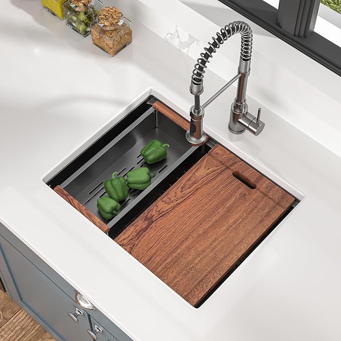 Mocoloo 23x19 Inch Black Kitchen Sink Undermount Stainless Steel Single Bowl Kitchen Sinks Workstation All In One 23 In Bar Prep Small Handmade Sink