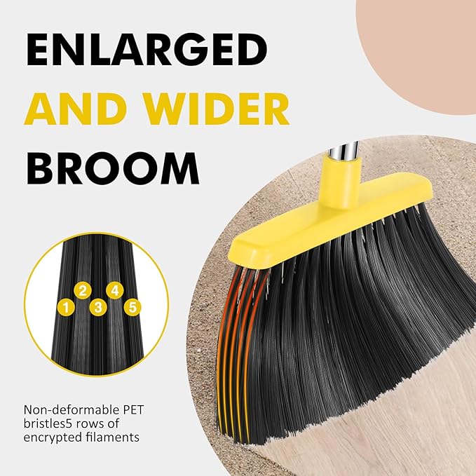 NACENA Heavy Duty Broom, 55 Inch Long Handle Outdoor Large Angle Brooms, Commercial Broom for Sweeping Indoor, for Home Garage Kitchen Office Courtyard Lobby Patio Lawn Concrete, 4 Pack (Black&Yellow)