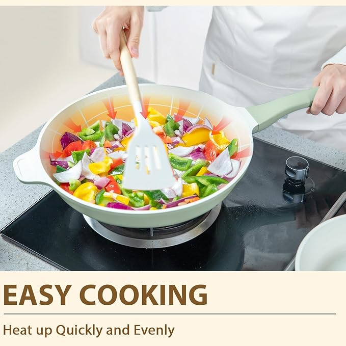 Romswi 23pcs Pots and Pans Set Non Stick, Kitchen Cookware Set with Casserole, Frying & Saucepans, Oven Safe & Stovetop Agnostic Non Toxic Cookware(Gas, Electric & Induction) - Green