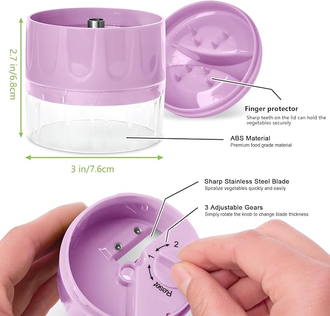 3 in 1 Vegetable Spiralizer Slicer, Adjustable Zucchini Carrot Noodle Maker, Cucumber Spiral Cutter, Easy to Use Kitchen Tool（Pink）