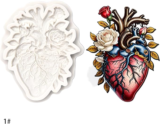 (Four-piece set) Heart-shaped flowers, skeleton girl, skull flowers, DIY silicone mold, cake chocolate mold wedding cake decoration tool marshmallow cake mold