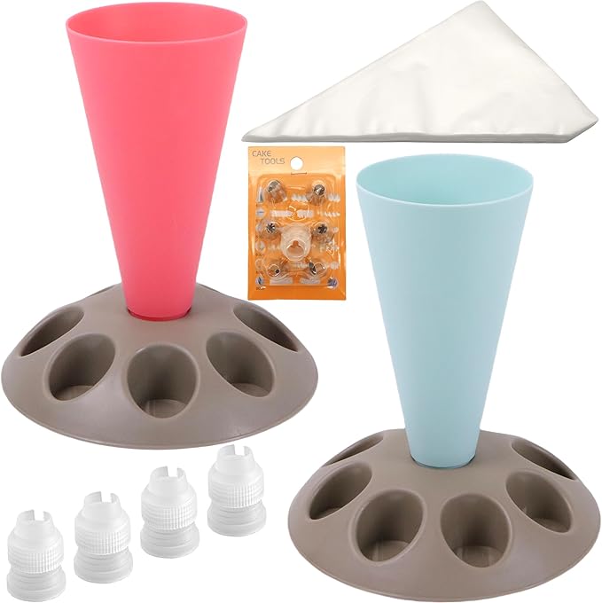 2 Pack Piping Bag Holder – Piping Bag Holder Stand for Filling, Icing Bag Holder, Pastry Bag Holder Stand with 8 Nozzle Slots, Red and Blue