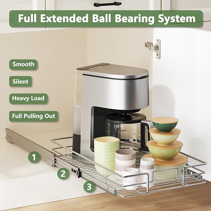 LOVMOR Pull Out Cabinet Organizer 10½"W x 21½"D, Kitchen Cabinet Pull Out Shelves Slide Out Storage…