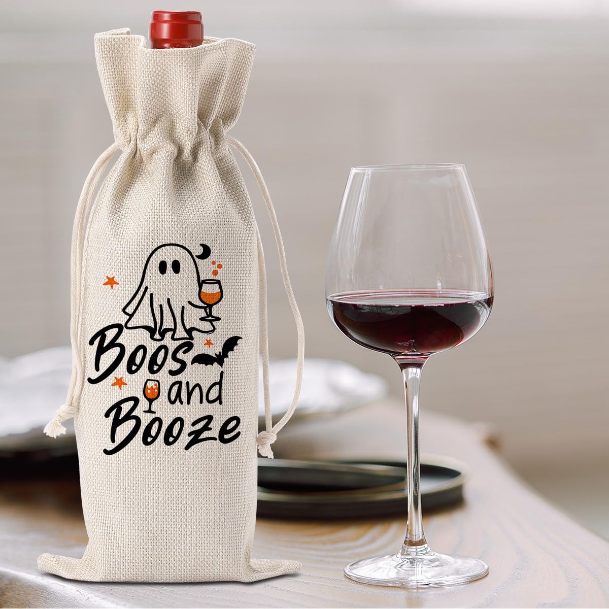 Funny Halloween Ghost Wine Bag Hocus Pocus Decor Gifts Halloween Party Supplies Home Decorations Wine Accessories for Wine Lovers Women Men Friend Boos and Booze Wine Bag