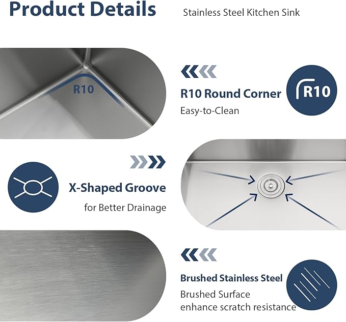 Lordear 33 Undermount Kitchen Sink 33" x 19" Stainless Steel Sinks 16 Gauge Single Bowl Ledge Workstation Handmade Under Counter Kitchen Sink Basin with Built-In Accessories