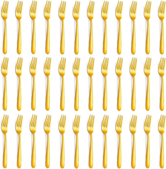 Gold Forks - 36-Piece Dinner Forks Set, 8 Inches Stainless Steel Silverware, Use for Home, Kitchen and Restaurant - Mirror Polished, Dishwasher Safe
