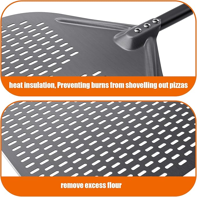 Perforated Pizza Peel, 16" Aluminium Pizza Paddle, Large Pizza peel for Baking Homemade Pizza Bread