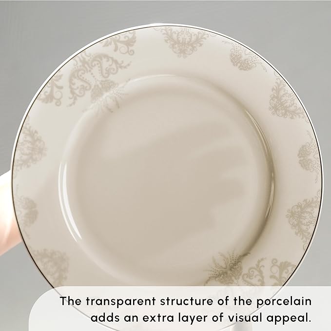 Karaca Siena 53-Piece Porcelain Plates and Bowls Set with Dinner & Dessert Plates, Shakers - Bone China Dishware Sets - Kitchen Dinnerware Set for 12 People