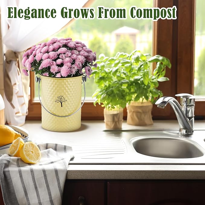 AOSION Countertop Compost Bin Kitchen,Odor Resistant Indoor Compost Bin with Lid and Compost Bags,Compost Bucket Composter Container for Food Waste,Yellow