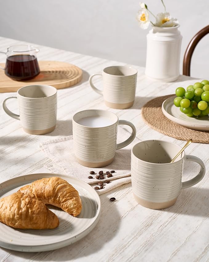 famiware Coffee Mugs Set of 4, 13 oz Mug Set, Ceramic Cup Set with Handle for Coffee, Tea, Cocoa, Milk, Constellation Series, Beige