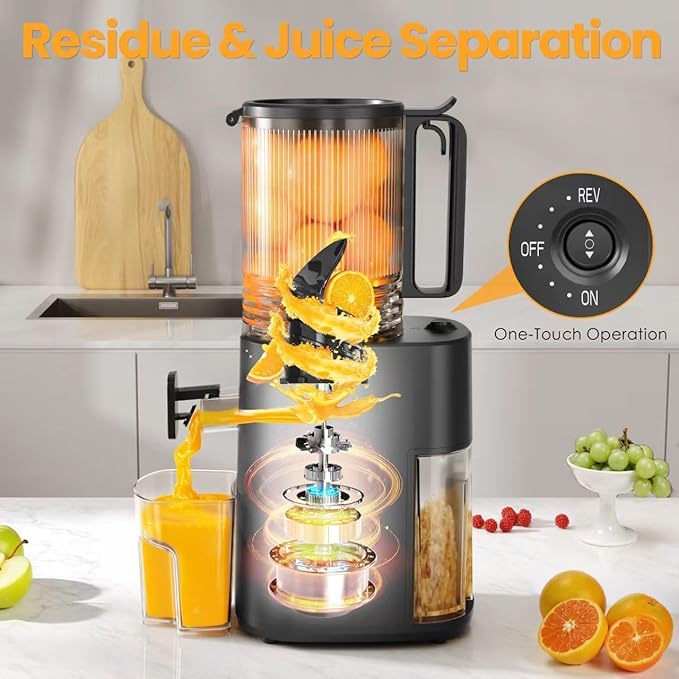 Cold Press Juicer, 5.5inch Wide Feed Chute Juicer Machine, Slow Masticating Juicer for Whole Vegetables & Fruits, Gray