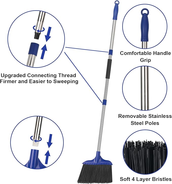 Kefanta 2 Pack Heavy Duty Broom Indoor/Outdoor Commercial Brooms Angle Broom 53 inches for Courtyard Garage Restaurant Lobby Patio Shop Home Kitchen Office Floor