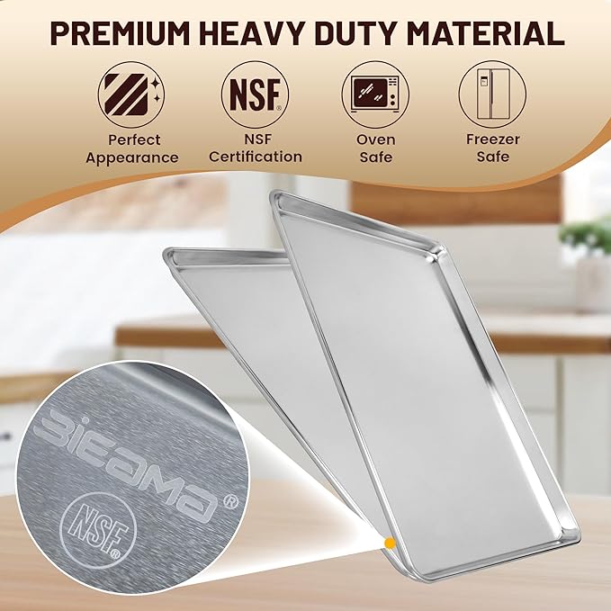 12 Pack Full Size Baking Sheet Pan Aluminum Commercial Pan for Oven Freezer Bakery Hotel Restaurant 26" × 18"