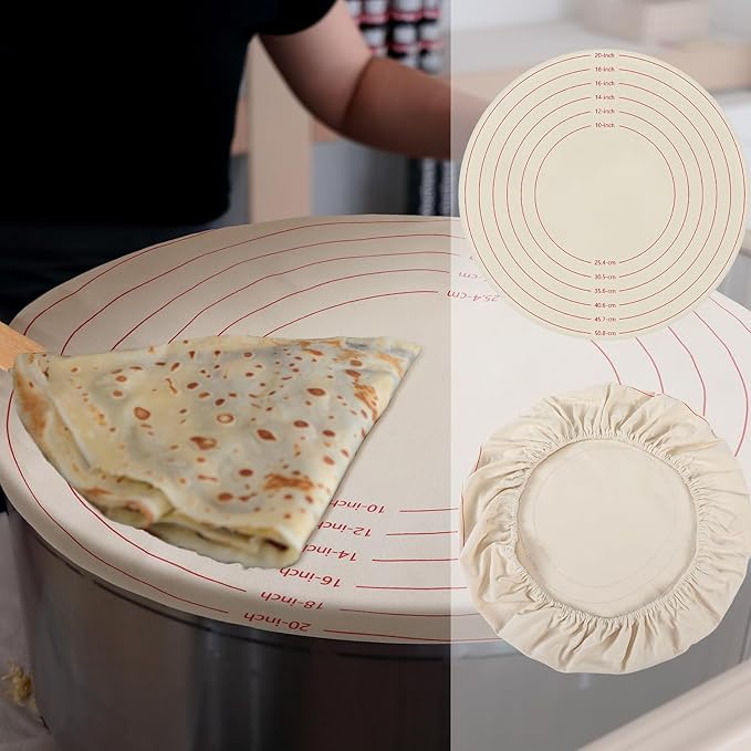 20 Inch Christmas Traditional Lefse Making Pastry Cloth, Round Baking Mat with Measurements, Lefse Making Accessory for Rolling Dough and Baking Kitchen Supplies (Not Include Board)