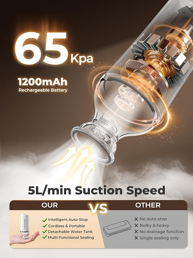 Handheld Vacuum Sealer for Food — Electric Vacuum Sealer Machine & Mason Jar Vacuum Sealer Kit with 10 Reusable Bags & 10 Mason Jar Lids, Portable & Rechargeable, Smart Auto-Stop, White