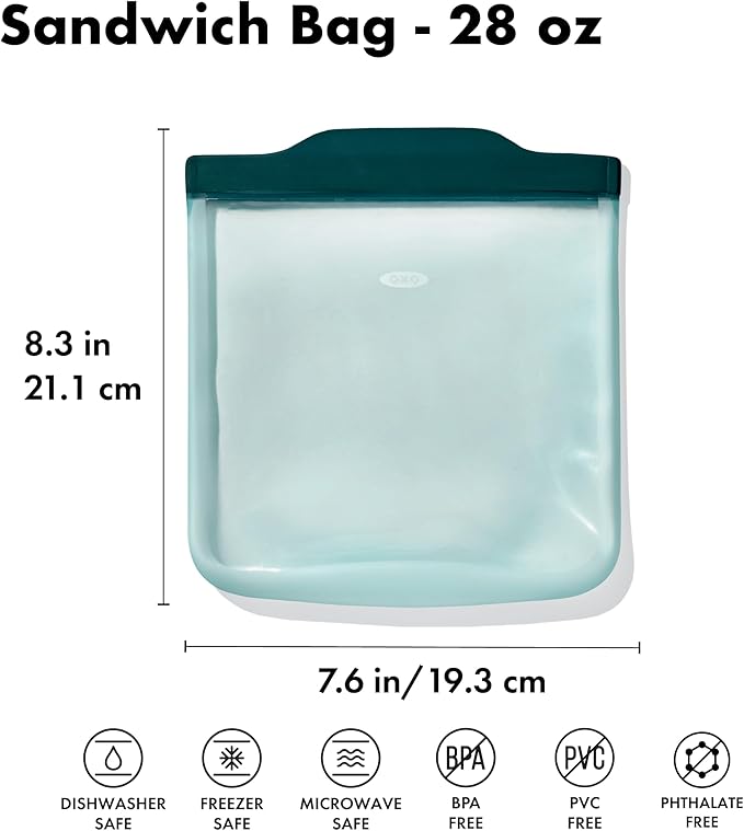 OXO Good Grips Silicone Reusable Bag – Sandwich Bag (28 oz) - Lagoon