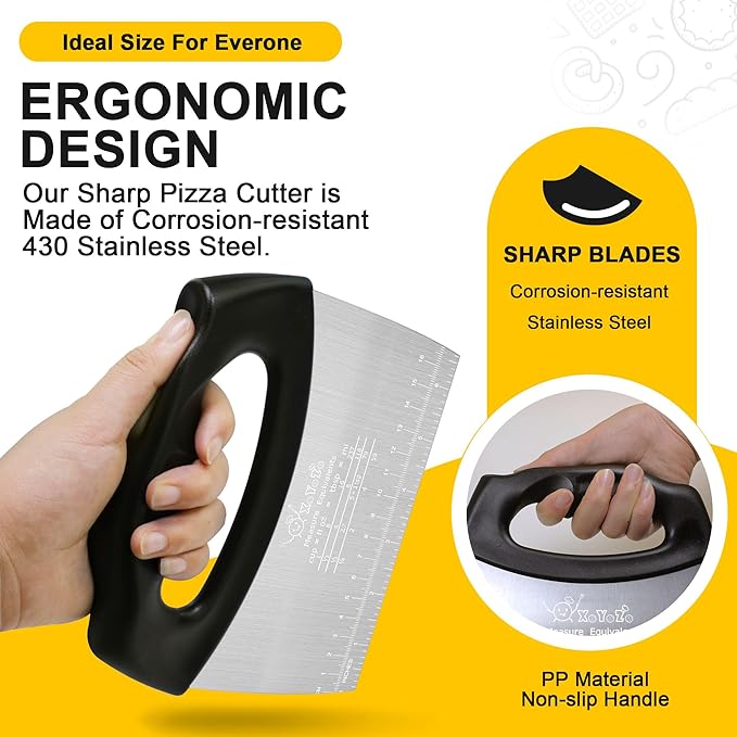 XoYoZo Bench Scraper Dough Cutter Salad Chopper with Cover and Large Stainless Steel Blade Vegetable Knife for Butter, Pizza, Cake, Onion