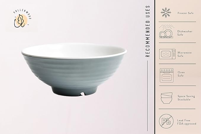 4 Ramen Bowls, 12 pieces Pho set. Gray White Asian Japanese soup. Utensil: Spoons And Chopsticks kit. Melamine. Large 37 oz. Noodles, Rice, Udon, Thai, Chinese, Korean, Wonton, Miso.